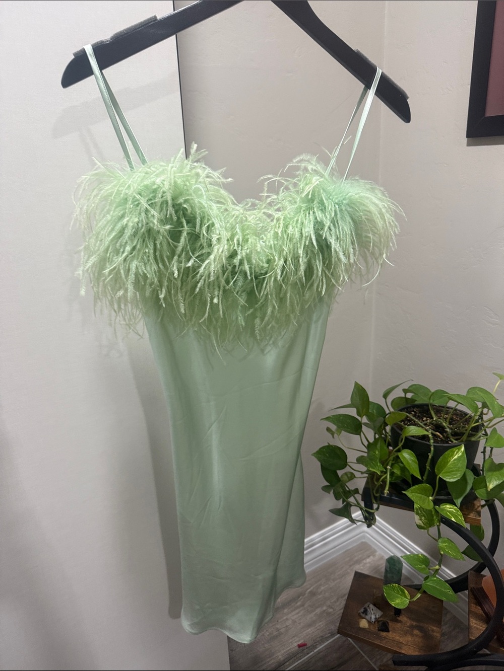 Sleeper Mint Green Feather-Trim Slip